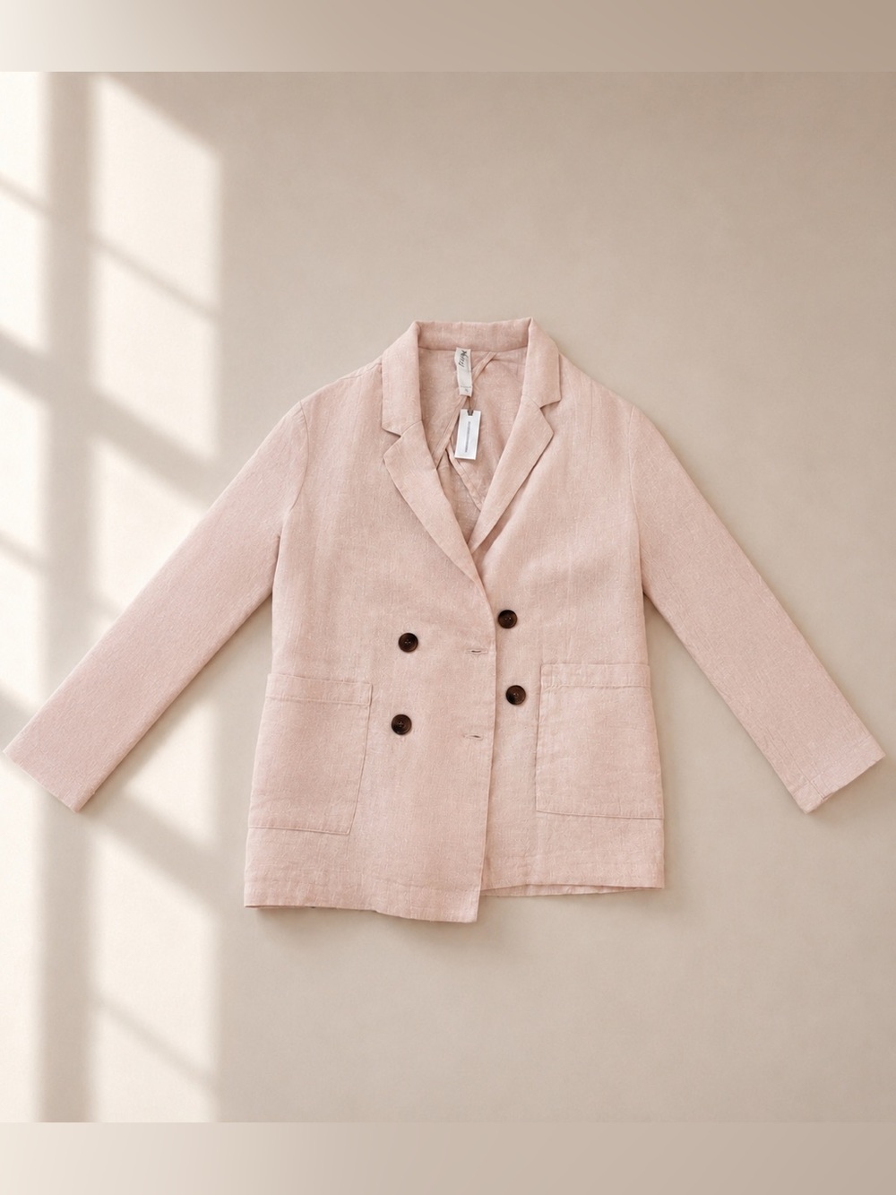 Anthropologie Amadi Oversized Pink Shimmer Linen Double Breasted Blazer M NWT